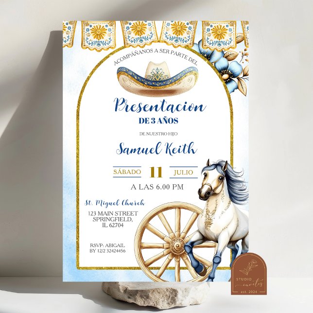 Navy Blue Charro Presentation om 3 år Inbjudan (Skapare uppladdad)