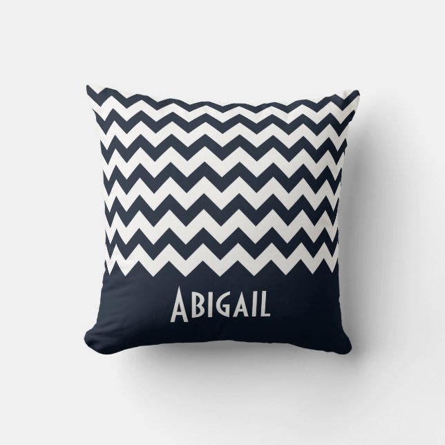 Navy Blue Chevron Kudde (Framsida)