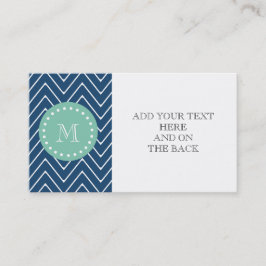 Navy Blue Chevron Mönster | Mint Grönt Monogram Visitkort