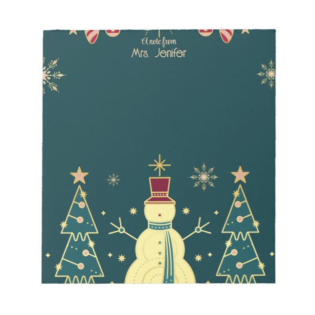 Navy-Blue Christmas Sketched Trees & Reindeer Note Anteckningsblock (Framsida)