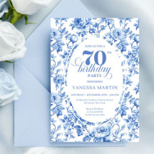 Navy Blue Classic 70th Birthday Invitation