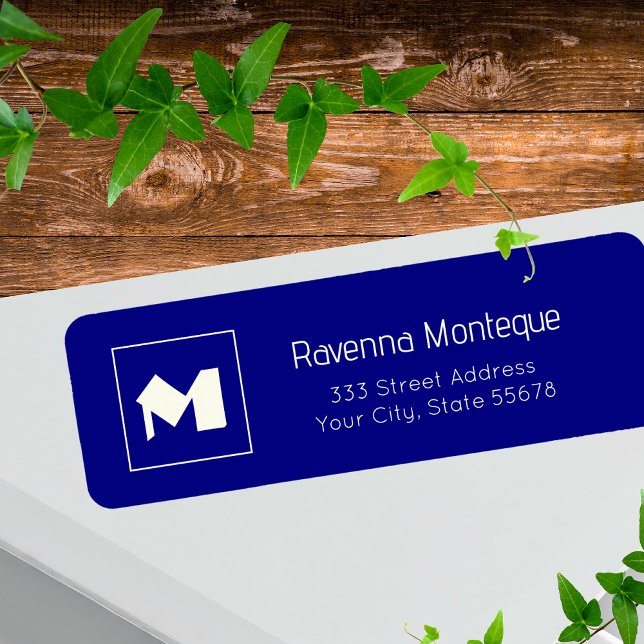Navy Blue Classy Personalized Monogram Letter Name Returadress Etikett (Skapare uppladdad)