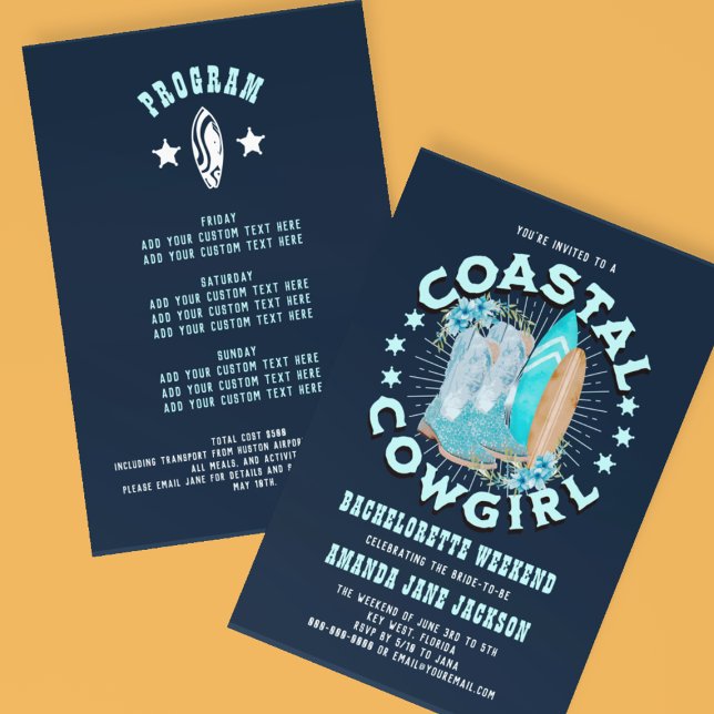Navy Blue Coastal Cowgirls Möhippa Inbjudningar (Navy Blue Coastal Cowgirls Bachelorette Weekend Invitation
)