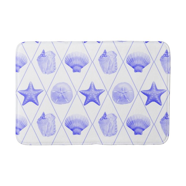 Navy Blue Coastal Seashells Starfish Badrumsmatta (Framsidan)