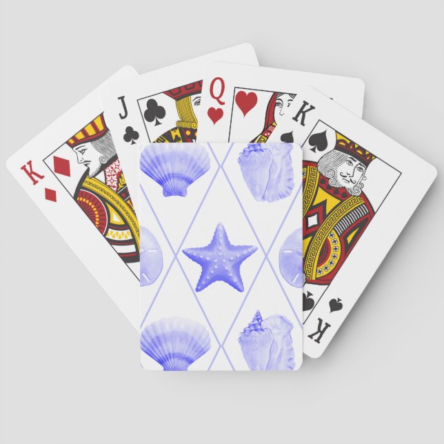 Navy Blue Coastal Seashells Starfish Casinokort (Baksidan)