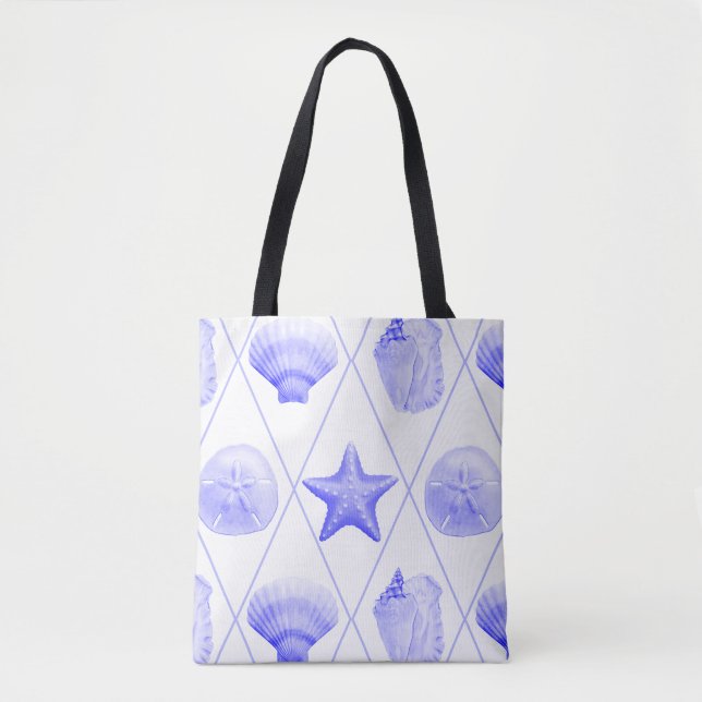 Navy Blue Coastal Seashells Starfish Tygkasse (Framsida)