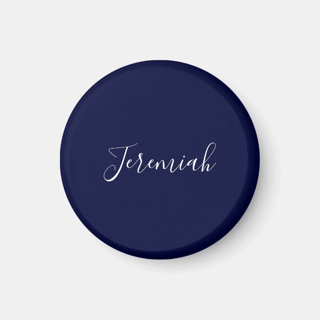 Navy Blue Color Plain Modern Own Name Calligraphy Magnet (Framsidan)