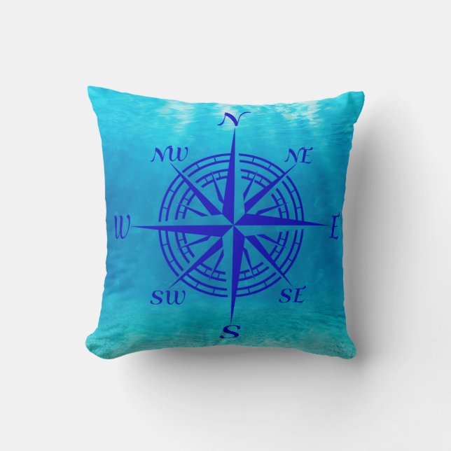 Navy Blue Compass Rose Kudde (Framsida)