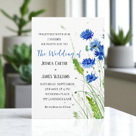 Navy Blue Cornflowers Watercolor Floral Wedding Inbjudningar