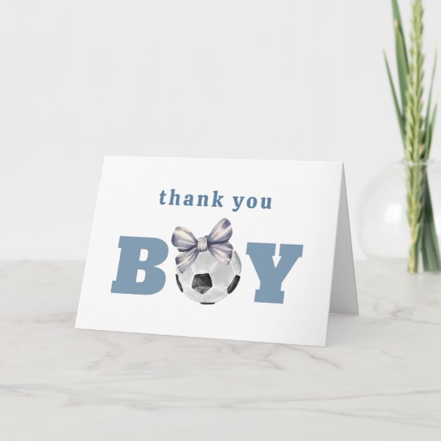 Navy Blue Cute Bow Soccer Boy Baby Shower Tack Kort (Framsida)