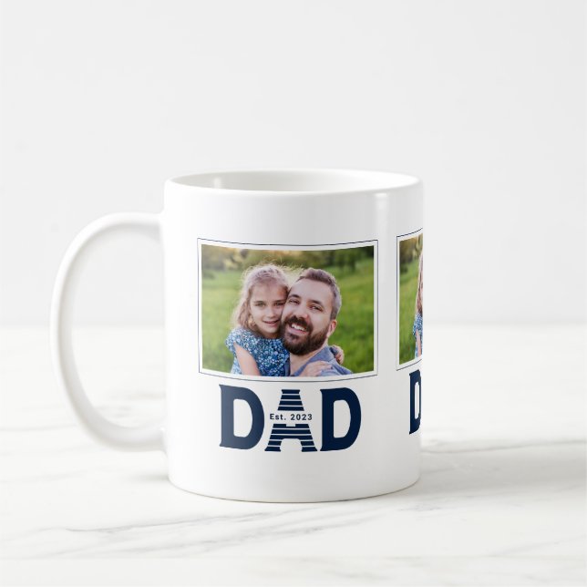 Navy Blue Dad Established Bold Dad 3 Photo Kaffemugg (Vänster)