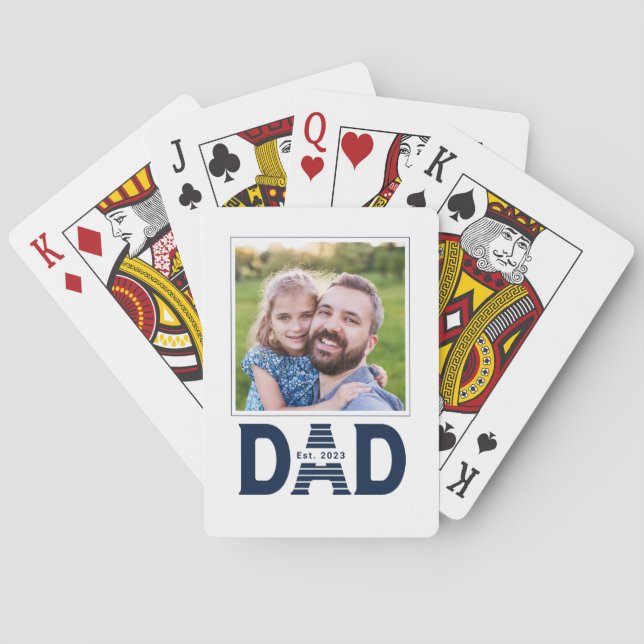 Navy Blue Dad Established Bold Dad Photo Casinokort (Baksidan)