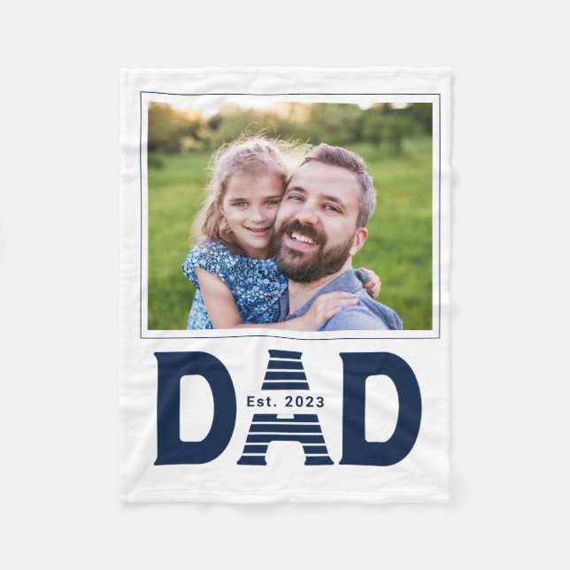 Navy Blue Dad Established Bold Photo Fleecefilt (Framsidan)