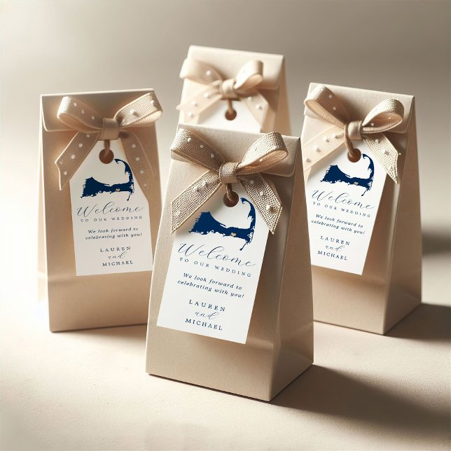 Navy Blue Dennis Cape Cod Karta Guld Heart Bröllop Presentetikett (Skapare uppladdad)