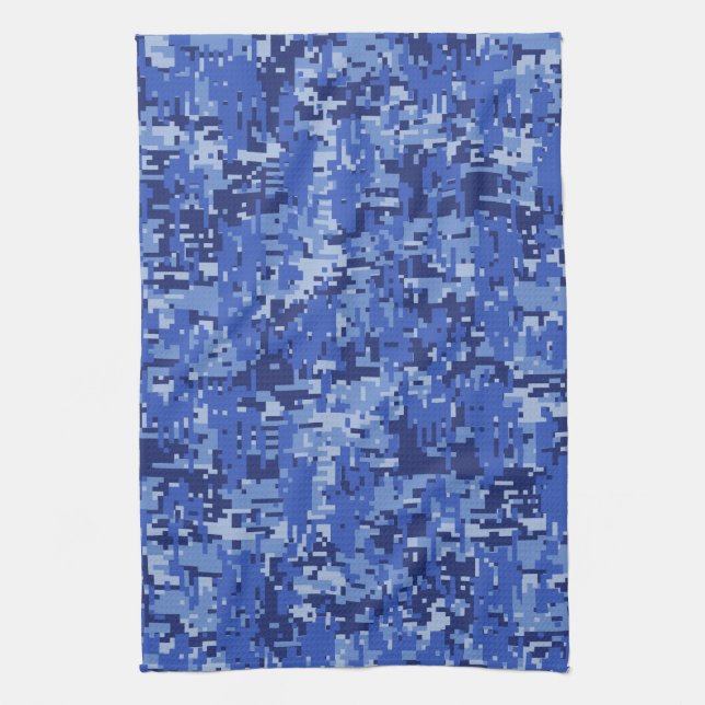 Navy Blue Digital Pixels Camouflage Struktur Decor Kökshandduk (Vertikal)