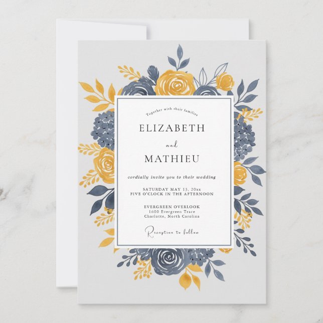 Navy Blue Dignified Autumnal Wedding Inbjudningar (Framsida)