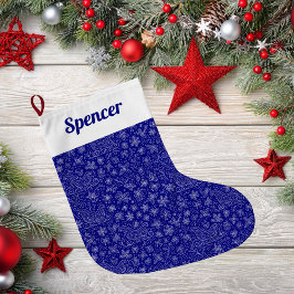 Navy Blue Doodle jul Sleigh Mönster Stor Julstrumpa