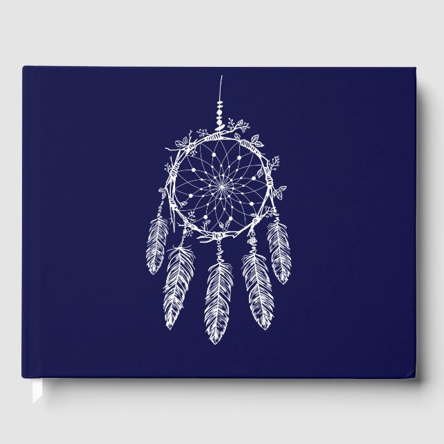 Navy Blue Dream Catcher Native American Bröllop Gästböcker (Framsida)