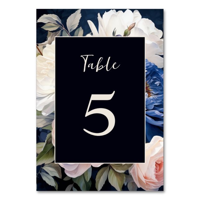Navy Blue & Dusty Blush Pink Floral Wedding  Bordsnummer (Framsidan)
