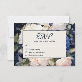 Navy Blue & Dusty Blush Pink Floral Wedding OSA Kort