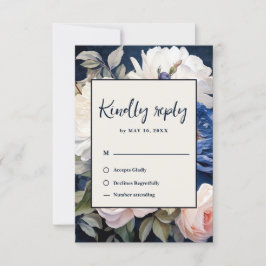 Navy Blue & Dusty Blush Pink Floral Wedding OSA Kort
