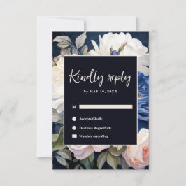 Navy Blue & Dusty Blush Pink Floral Wedding OSA Kort