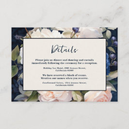 Navy Blue & Dusty Blush Pink Floral Wedding Tilläggskort