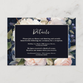 Navy Blue & Dusty Blush Pink Floral Wedding Tilläggskort
