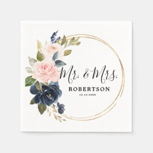 Navy Blue Dusty Blush Rosa Bröllop Pappersservett