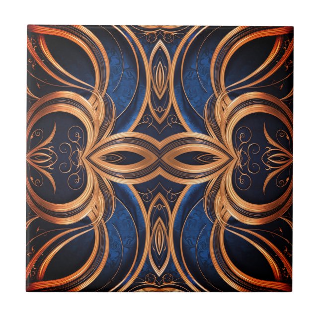 Navy Blue Elegance in Curved Symmetry Kakelplatta (Framsidan)