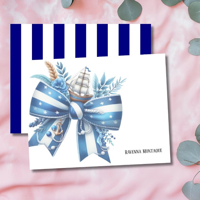 Navy Blue Elegant Big Bow Thank You Note Card Anteckningskort (Skapare uppladdad)