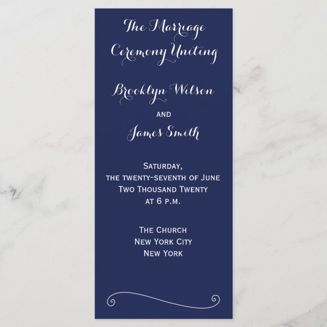 Navy Blue Elegant bröllop Program Rack Cards (Framsida)