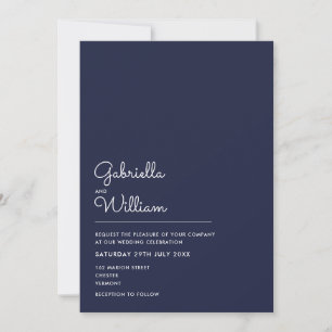 Navy Blue Elegant Bröllopskrift Minimalistisk Bröl Inbjudningar