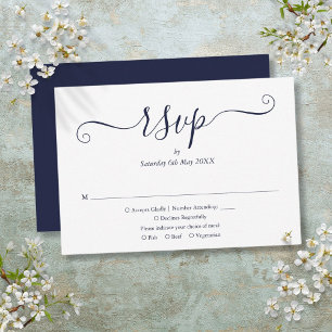 Navy Blue Elegant Bröllopsskrift OSA Kort