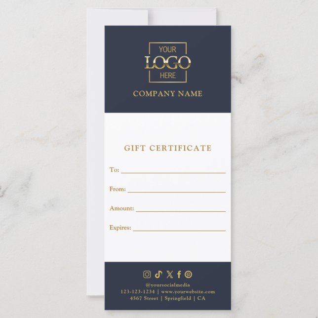 Navy Blue Elegant Modern Business Logo Gift Card (Framsida)