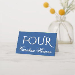Navy Blue Elegant Script Guest Name Number Placeringskort