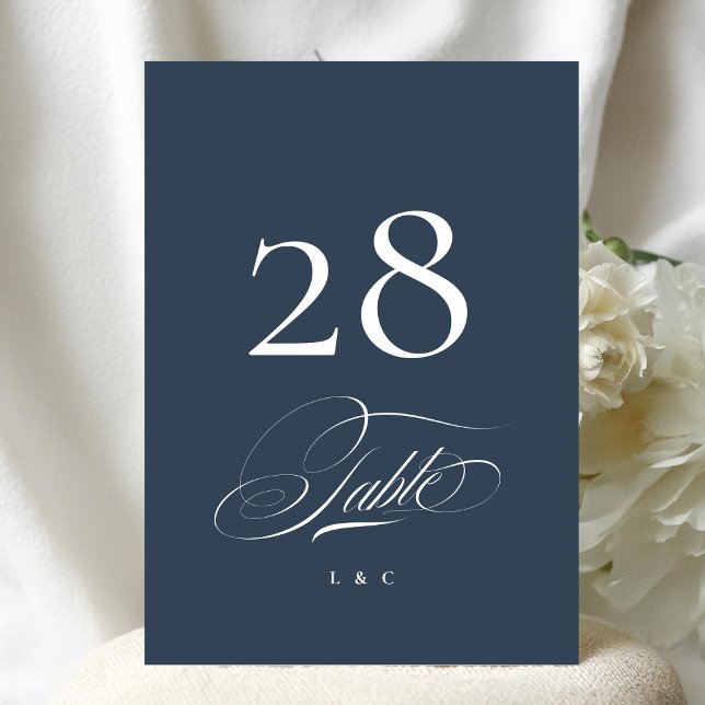 Navy Blue Elegant Wedding 5 x 7 Table Number Inbjudningar (Skapare uppladdad)