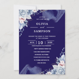 Navy blue elegant wedding inbjudningar