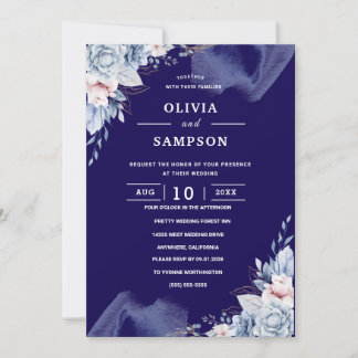 Navy blue elegant wedding inbjudningar