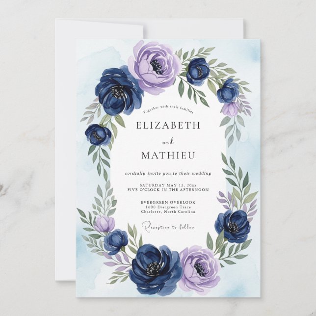 Navy Blue Ethereal Botanical Wedding Inbjudningar (Framsida)