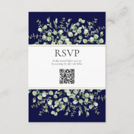 Navy Blue Eucalyptus QR-kod Bröllops-svar Tilläggskort