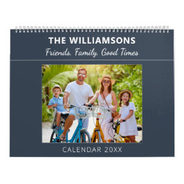 Navy Blue Family and Friends Custom Photo Collage Kalender