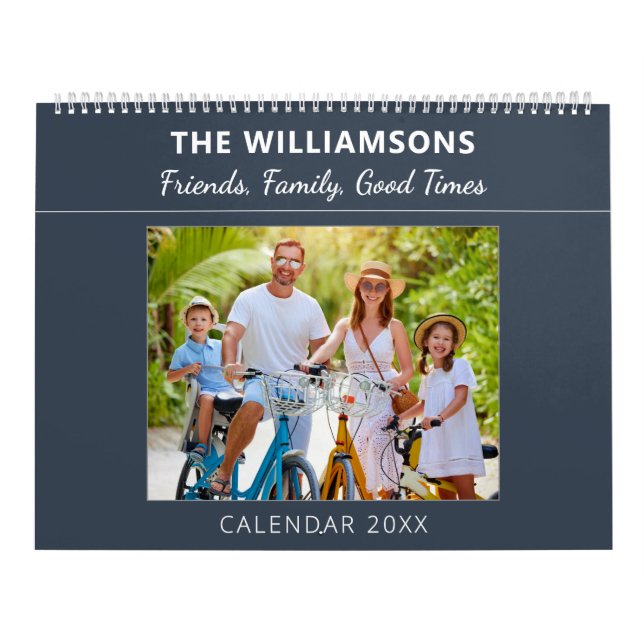 Navy Blue Family and Friends Custom Photo Collage Kalender (Omslag)