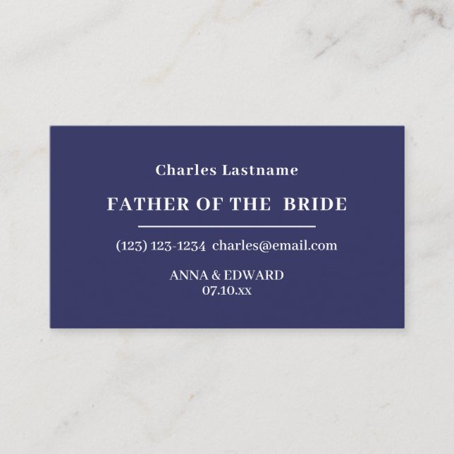 Navy Blue Father of the Bride Business Cards Visitkort (Framsida)