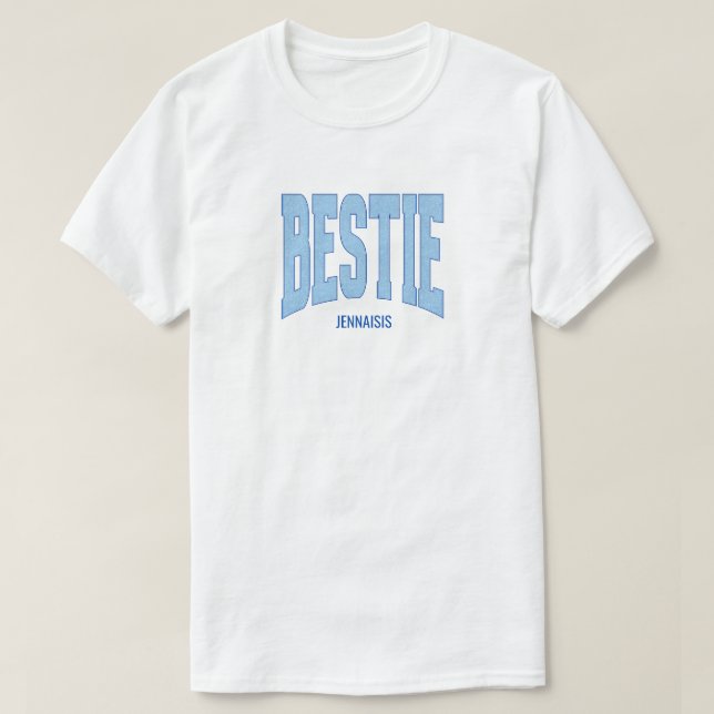 Navy + Blue Faux Glitter BESTIE Bachelorette T Shirt (Design framsida)