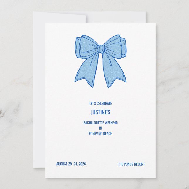 Navy + Blue Faux Glitter Bow  Inbjudningar (Framsida)