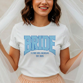 Navy + Blue Faux Glitter BRIDE Engagement Bridal T Shirt