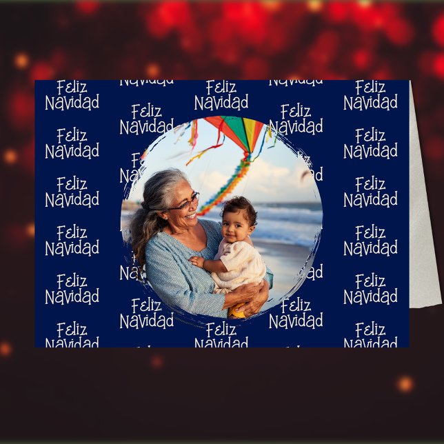 Navy Blue Feliz Navidad Spain Photo Helgkort (Skapare uppladdad)