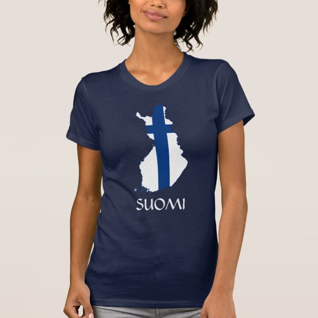 NAVY BLUE Finland Flagga Karta ’Suomi’ T-Shirt (Framsida)