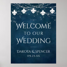 Navy Blue Fleur de Lis Fairy Light | Bröllop-tecke